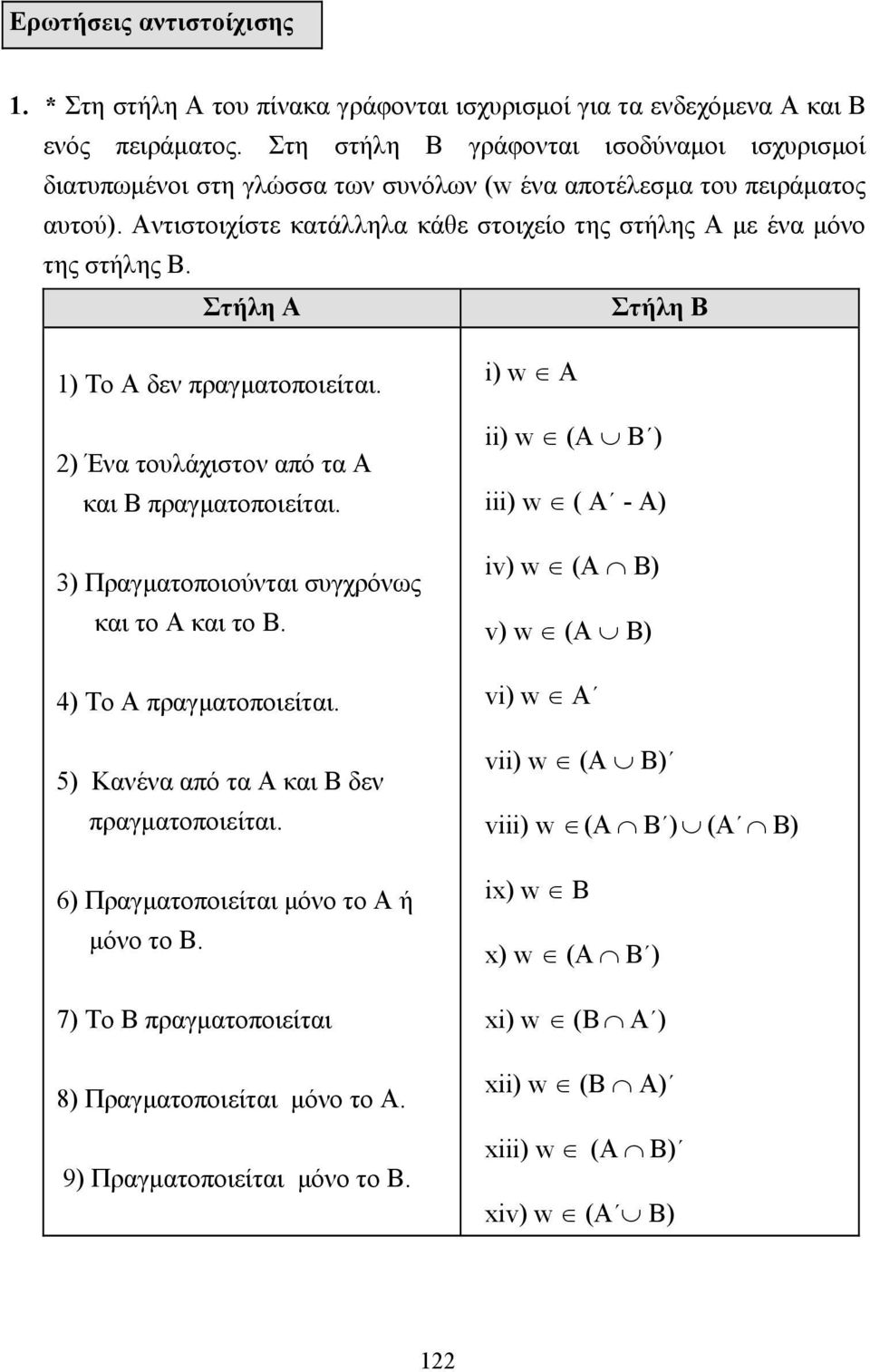 τήλη Α τήλη Β 1) Το Α δεν πραγµατοποιείται. 2) Ένα τουλάχιστον από τα Α και Β πραγµατοποιείται. 3) Πραγµατοποιούνται συγχρόνως και το Α και το Β. 4) Το Α πραγµατοποιείται.