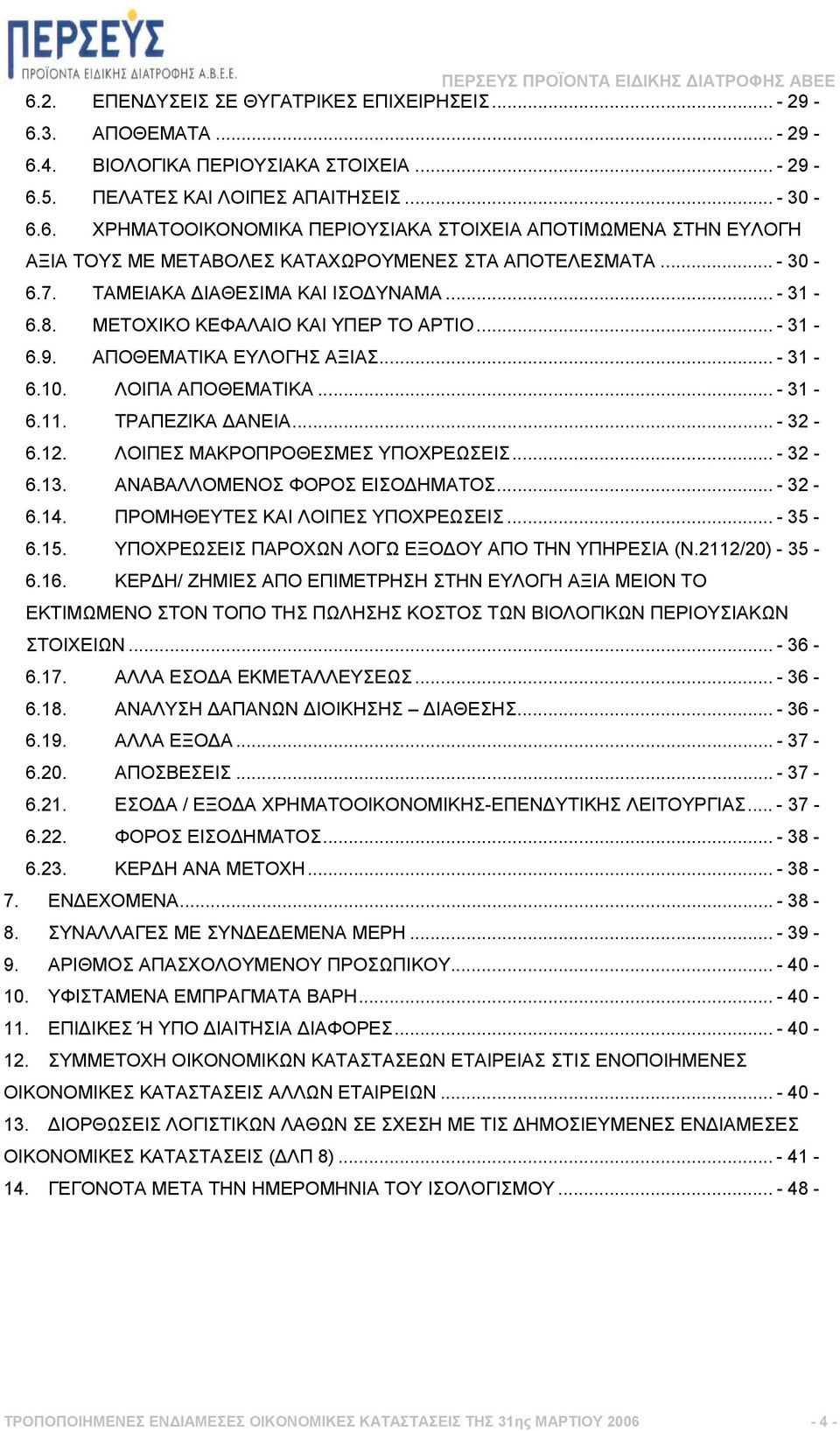 .. - 32-6.12. ΛΟΙΠΕΣ ΜΑΚΡΟΠΡΟΘΕΣΜΕΣ ΥΠΟΧΡΕΩΣΕΙΣ... - 32-6.13. ΑΝΑΒΑΛΛΟΜΕΝΟΣ ΦΟΡΟΣ ΕΙΣΟ ΗΜΑΤΟΣ... - 32-6.14. ΠΡΟΜΗΘΕΥΤΕΣ ΚΑΙ ΛΟΙΠΕΣ ΥΠΟΧΡΕΩΣΕΙΣ... - 35-6.15.