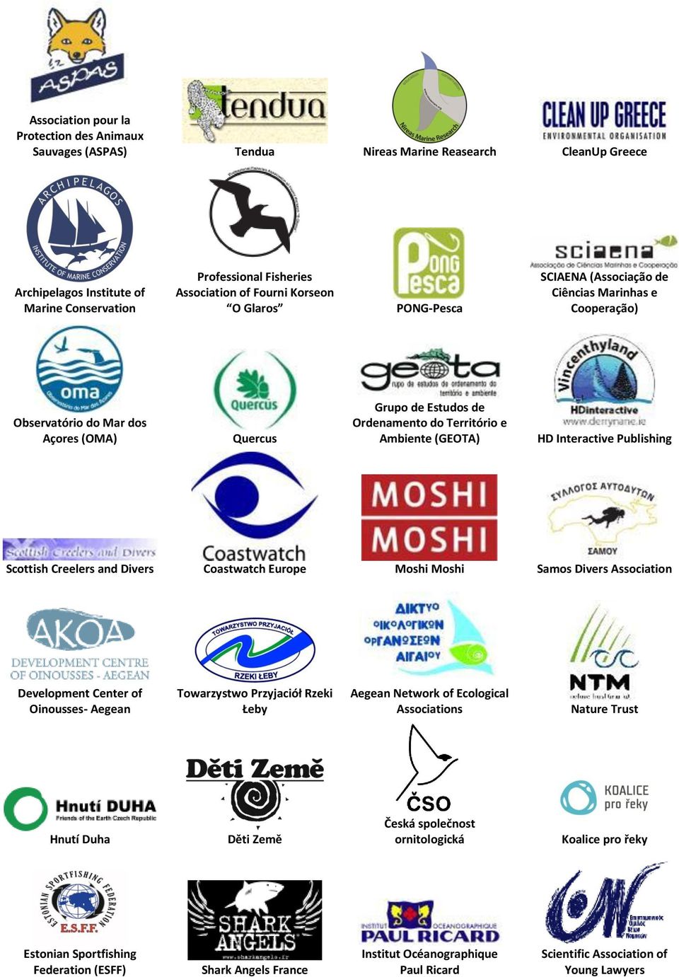 Interactive Publishing Scottish Creelers and Divers Coastwatch Europe Moshi Moshi Samos Divers Association Development Center of Oinousses- Aegean Towarzystwo Przyjaciół Rzeki Łeby Aegean Network of