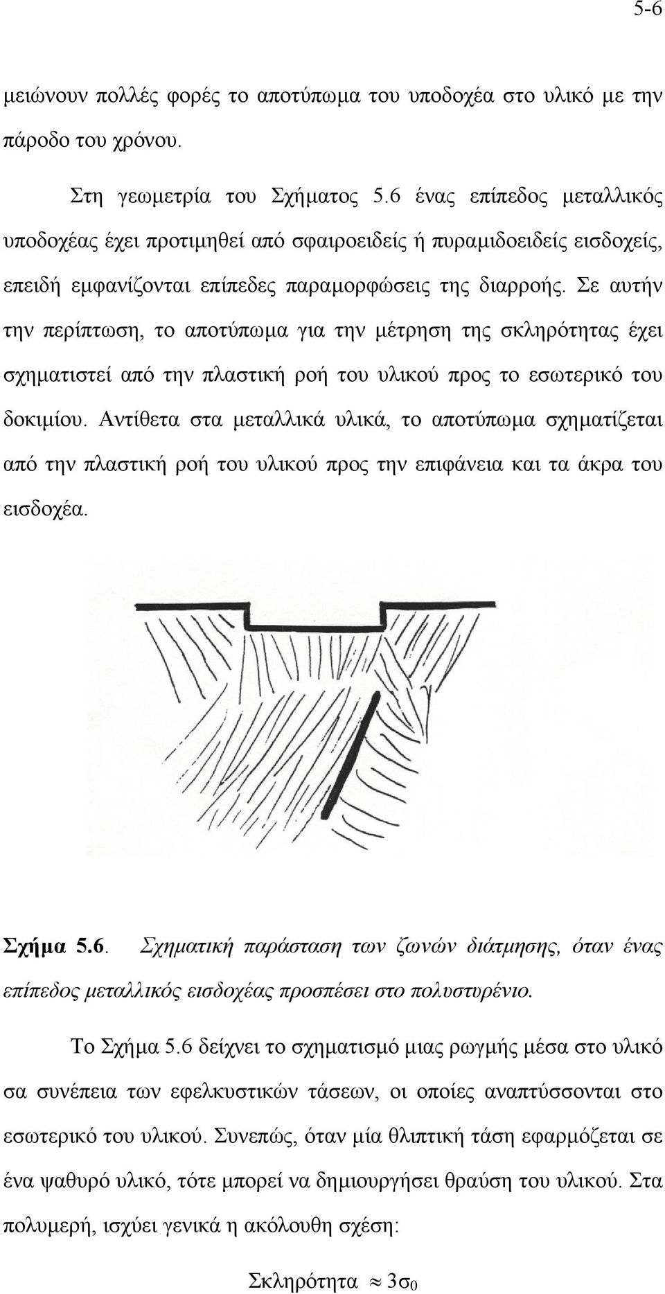 Σε αυτήν την περίπτωση, το αποτύπωµα για την µέτρηση της σκληρότητας έχει σχηµατιστεί από την πλαστική ροή του υλικού προς το εσωτερικό του δοκιµίου.