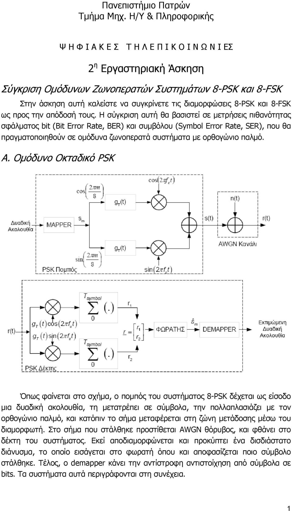 διαμορφώσεις 8-PSK και 8-FSK ως προς την απόδοσή τους.