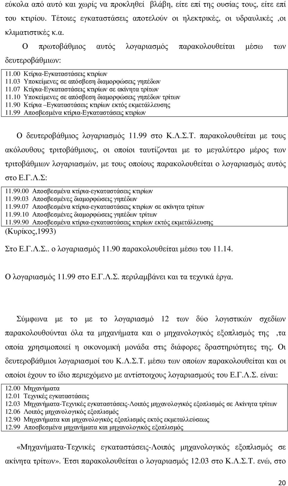 90 Κτίρια Εγκαταστάσεις κτιρίων εκτός εκµετάλλευσης 11.99 Αποσβεσµένα κτίρια-εγκαταστάσεις κτιρίων Ο δευτεροβάθµιος λογαριασµός 11.99 στο Κ.Λ.Σ.Τ.