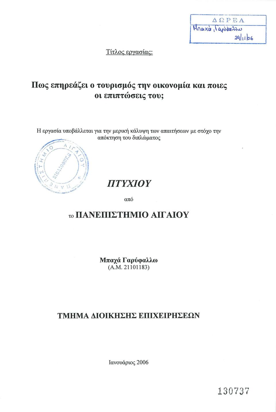 ποιες, οι επιπτωσεις του; Η εργασία υποβάλλεται για την μερική κάλυψη των απαιτήσεων με στόχο