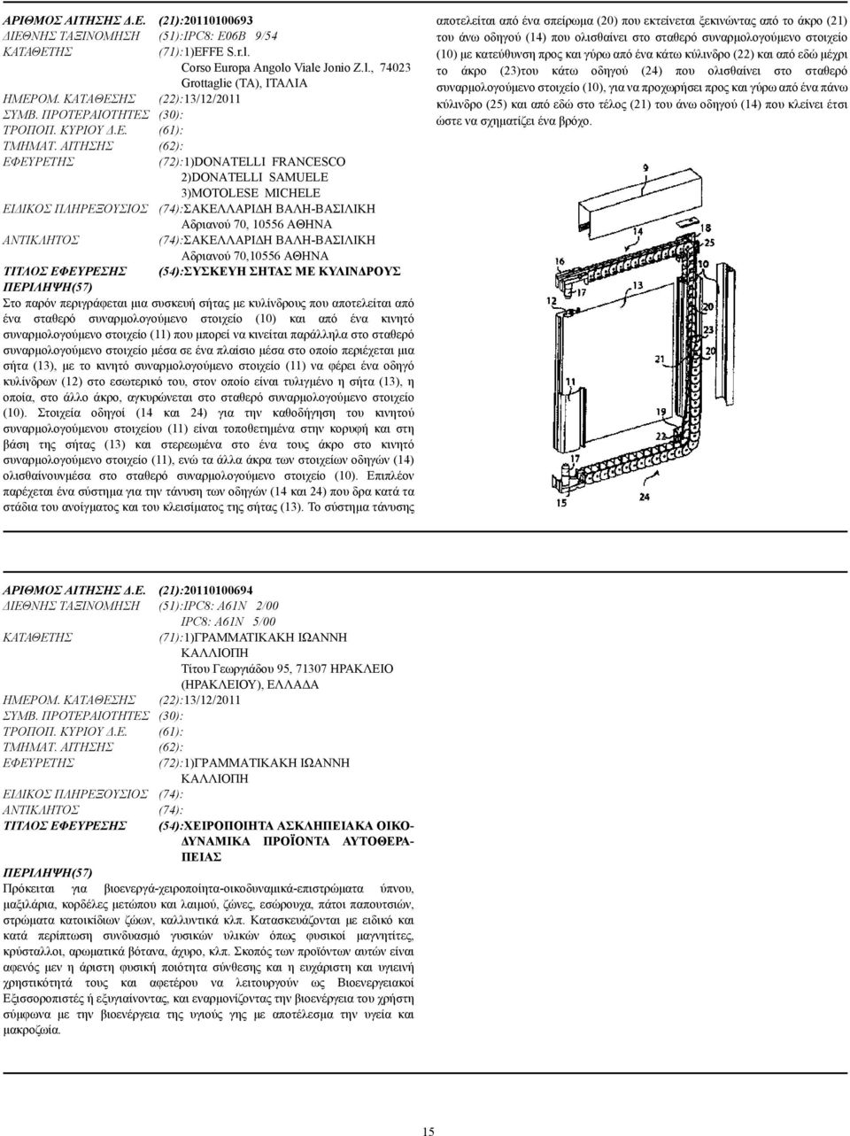 ΑΙΤΗΣΗΣ (62): (72):1)DONATELLI FRANCESCO 2)DONATELLI SAMUELE 3)MOTOLESE MICHELE ΕΙ ΙΚΟΣ ΠΛΗΡΕΞΟΥΣΙΟΣ (74):ΣΑΚΕΛΛΑΡΙ Η ΒΑΛΗ-ΒΑΣΙΛΙΚΗ Αδριανού 70, 10556 ΑΘΗΝΑ (74):ΣΑΚΕΛΛΑΡΙ Η ΒΑΛΗ-ΒΑΣΙΛΙΚΗ Αδριανού