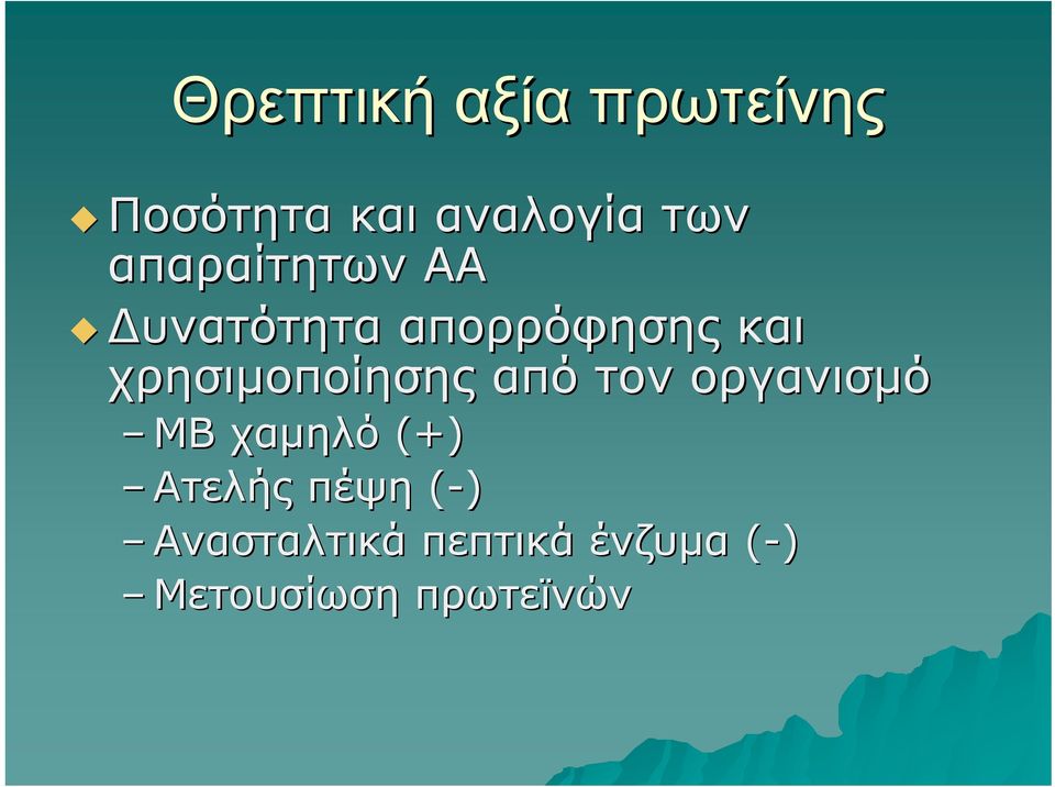 χρησιμοποίησης από τον οργανισμό ΜΒ χαμηλό (+)