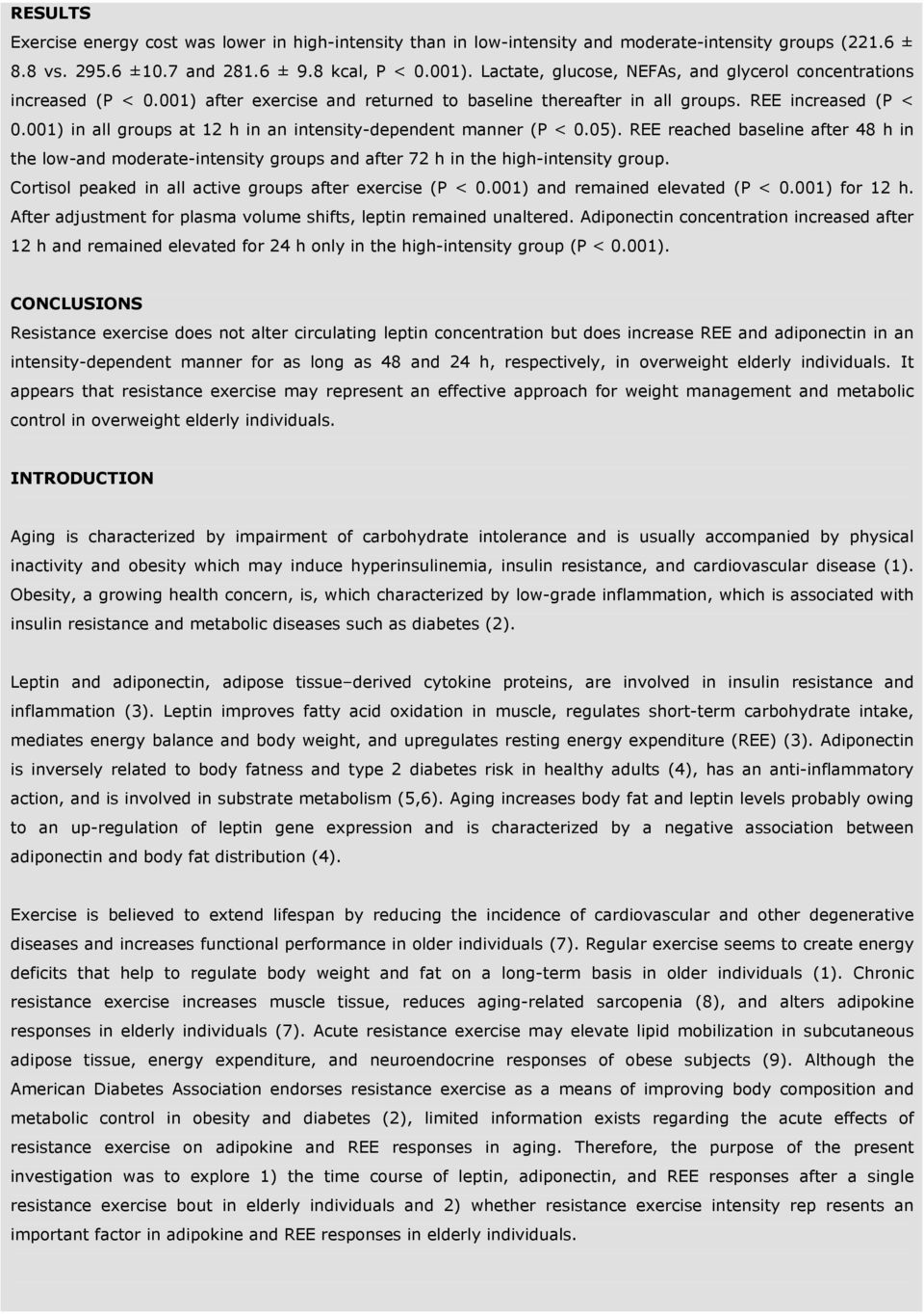 001) in all groups at 12 h in an intensity-dependent manner (P < 0.05). REE reached baseline after 48 h in the low-and moderate-intensity groups and after 72 h in the high-intensity group.