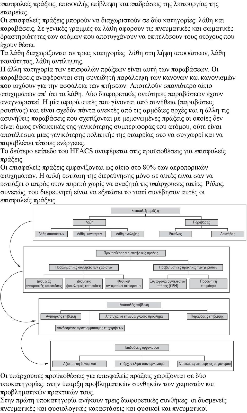 Τα λάθη διαχωρίζονται σε τρεις κατηγορίες: λάθη στη λήψη αποφάσεων, λάθη ικανότητας, λάθη αντίληψης. Η άλλη κατηγορία των επισφαλών πράξεων είναι αυτή των παραβάσεων.