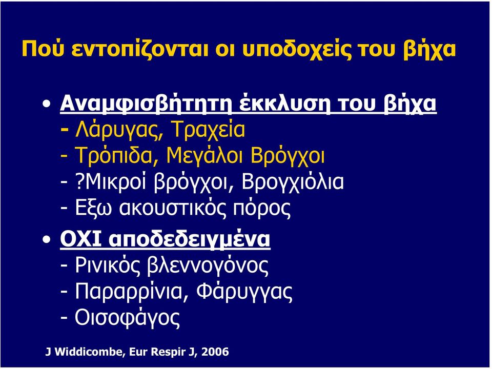 Μικροί βρόγχοι, Βρογχιόλια - Εξω ακουστικός πόρος OΧΙ αποδεδειγµένα