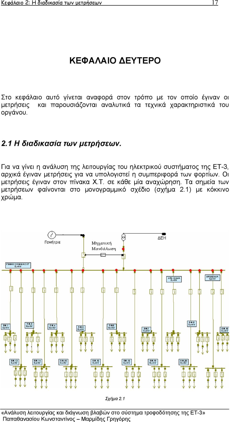 Για να γίνει η ανάλυση της λειτουργίας του ηλεκτρικού συστήµατος της ΕΤ-3, αρχικά έγιναν µετρήσεις για να υπολογιστεί η συµπεριφορά