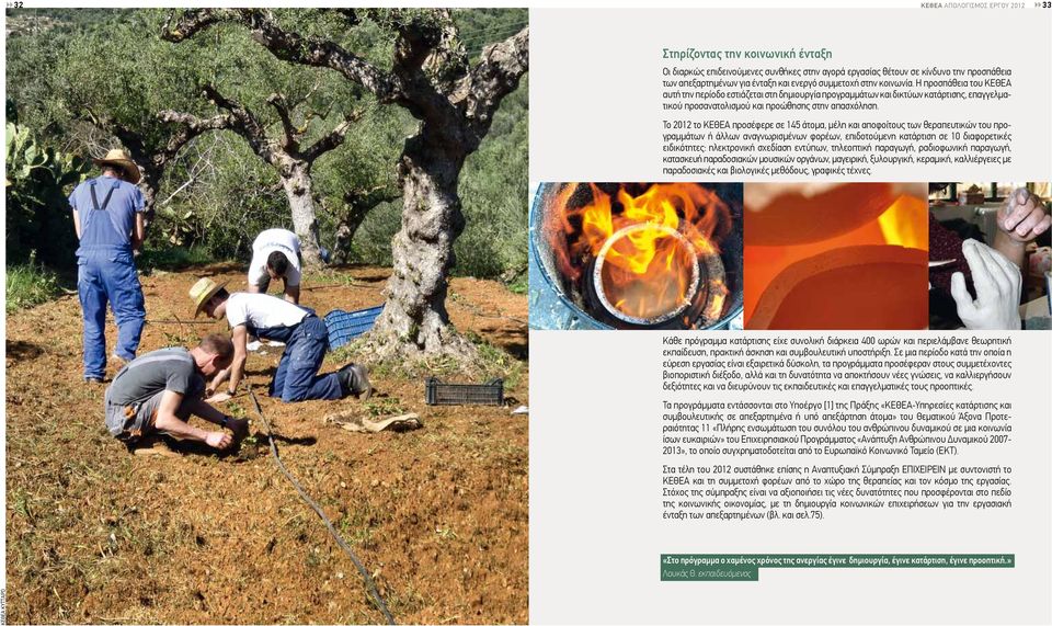 Το 2012 το ΚΈΘΈΑ προσέφερε σε 145 άτομα, μέλη και αποφοίτους των θεραπευτικών του προγραμμάτων ή άλλων αναγνωρισμένων φορέων, επιδοτούμενη κατάρτιση σε 10 διαφορετικές ειδικότητες: ηλεκτρονική