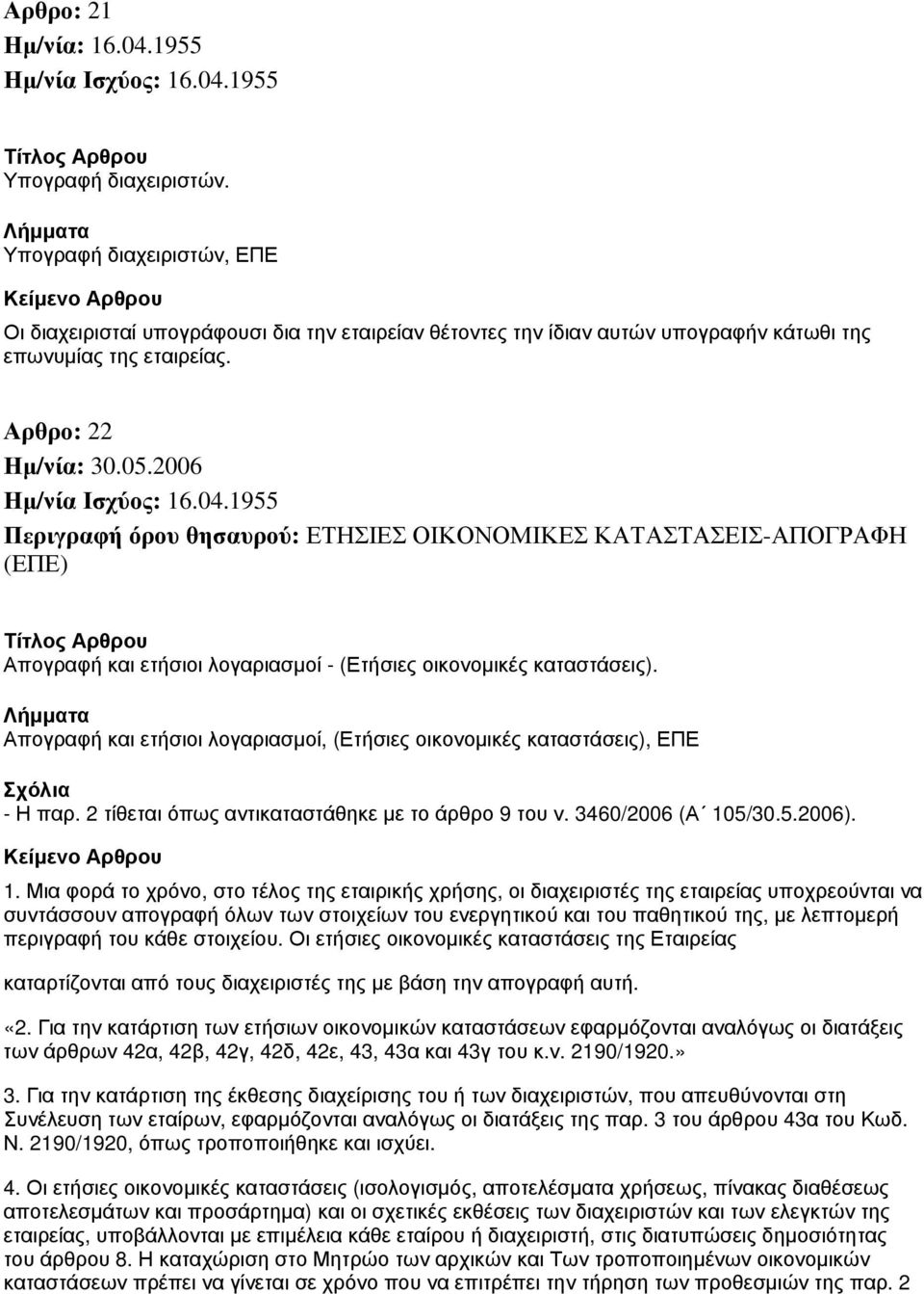 Απογραφή και ετήσιοι λογαριασμοί, (Ετήσιες οικονομικές καταστάσεις), ΕΠΕ - Η παρ. 2 τίθεται όπως αντικαταστάθηκε με το άρθρο 9 του ν. 3460/2006 (Α 10