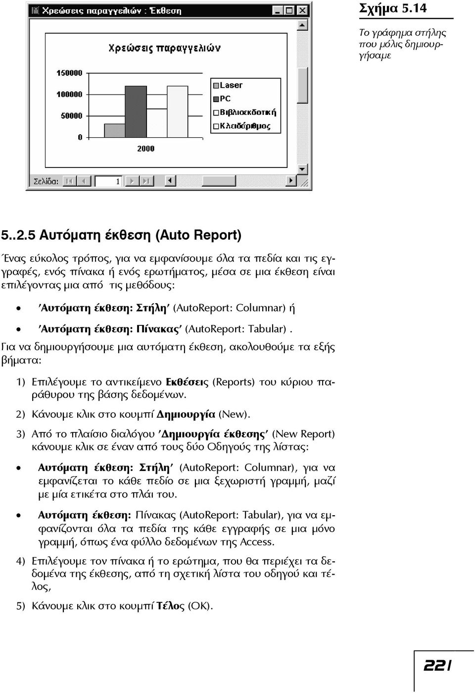 'Αυτόματη έκθεση: Στήλη' (AutoReport: Columnar) ή 'Αυτόματη έκθεση: Πίνακας' (AutoReport: Tabular).