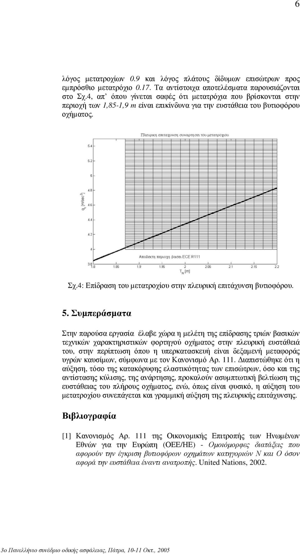 4: Επίδραση του µετατροχίου στην πλευρική επιτάχυνση βυτιοφόρου. 5.