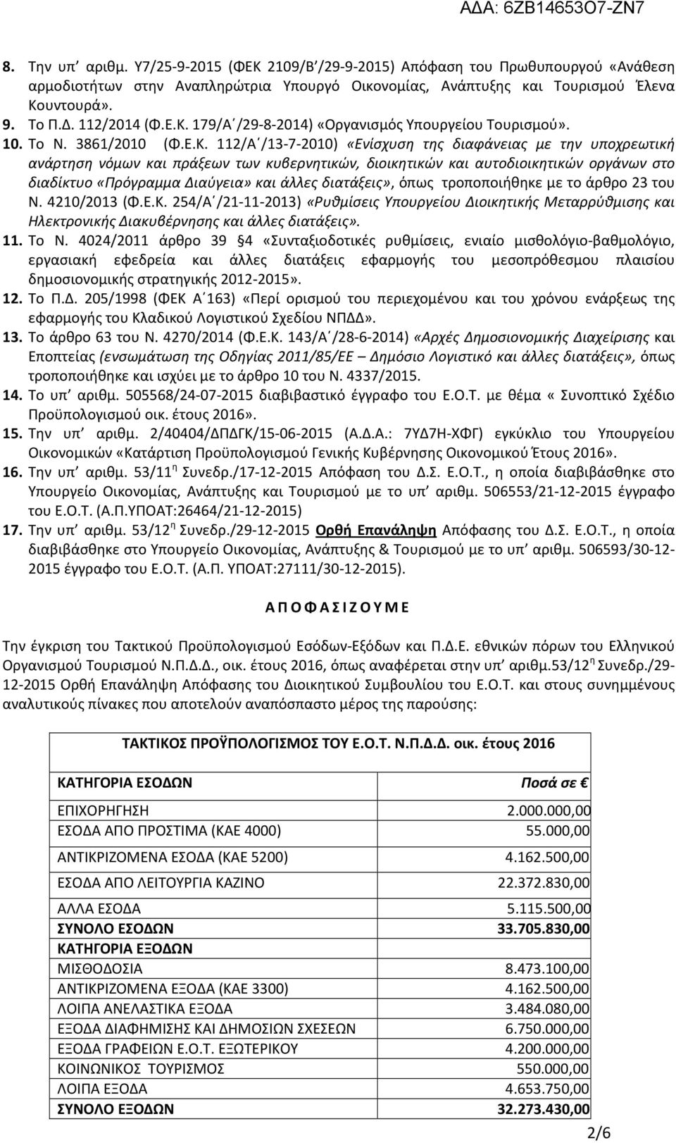 179/Α /29-8-2014) «Οργανισμός Υπουργείου Τουρισμού». 10. Το Ν. 3861/2010 (Φ.Ε.Κ.