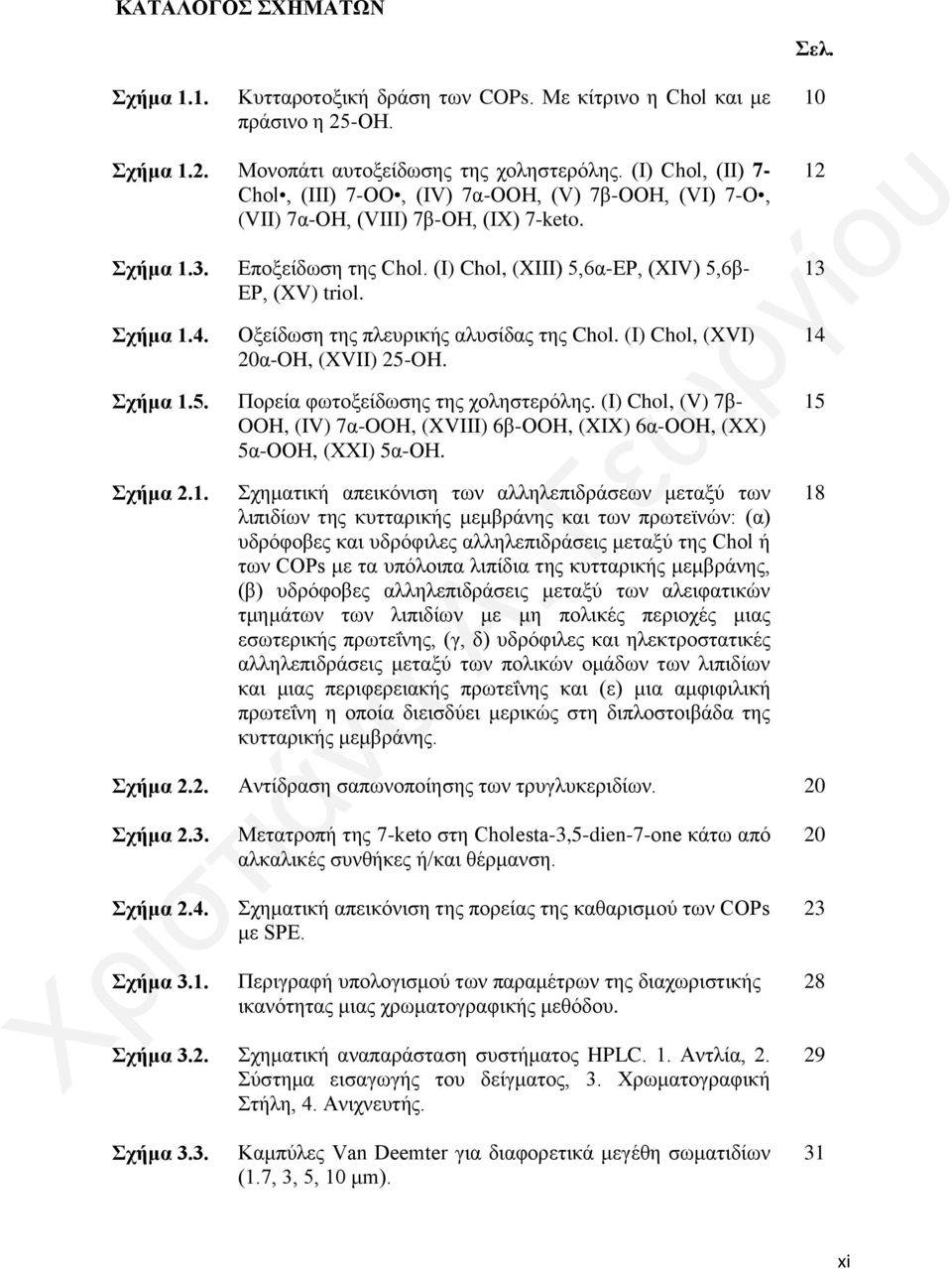 (I) Chol, (XIII) 5,6α-ΕΡ, (XIV) 5,6β- ΕΡ, (XV) triol. Οξείδωση της πλευρικής αλυσίδας της Chol. (I) Chol, (XVI) 20α-OH, (XVII) 25-OH. Σχήμα 1.5. Πορεία φωτοξείδωσης της χοληστερόλης.