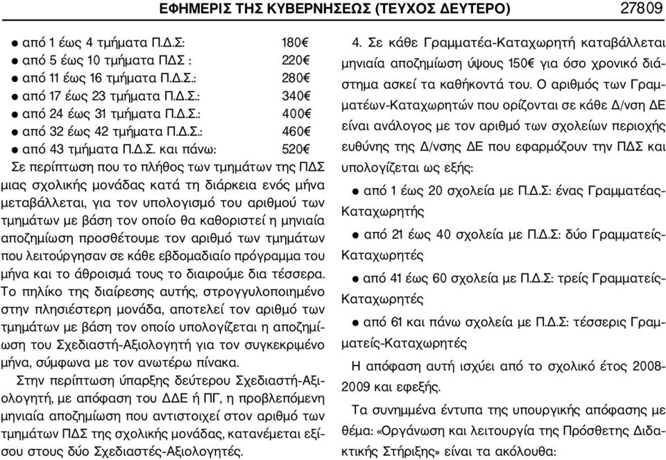 υπολογισμό του αριθμού των τμημάτων με βάση τον οποίο θα καθοριστεί η μηνιαία αποζημίωση προσθέτουμε τον αριθμό των τμημάτων που λειτούργησαν σε κάθε εβδομαδιαίο πρόγραμμα του μήνα και το άθροισμά