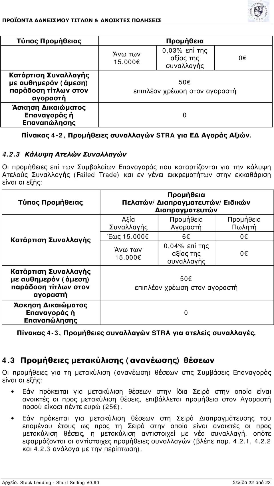 Προμήθειες συναλλαγών STRA για ΕΔ Αγοράς Αξιών. 4.2.