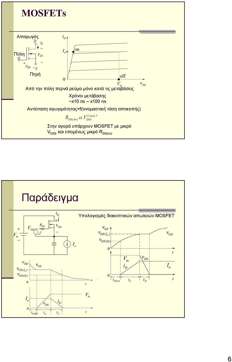 αγωγιμότητας=f(ονομαστική τάση αποκοπής) Στην αγορά υπάρχουν MOSFET με