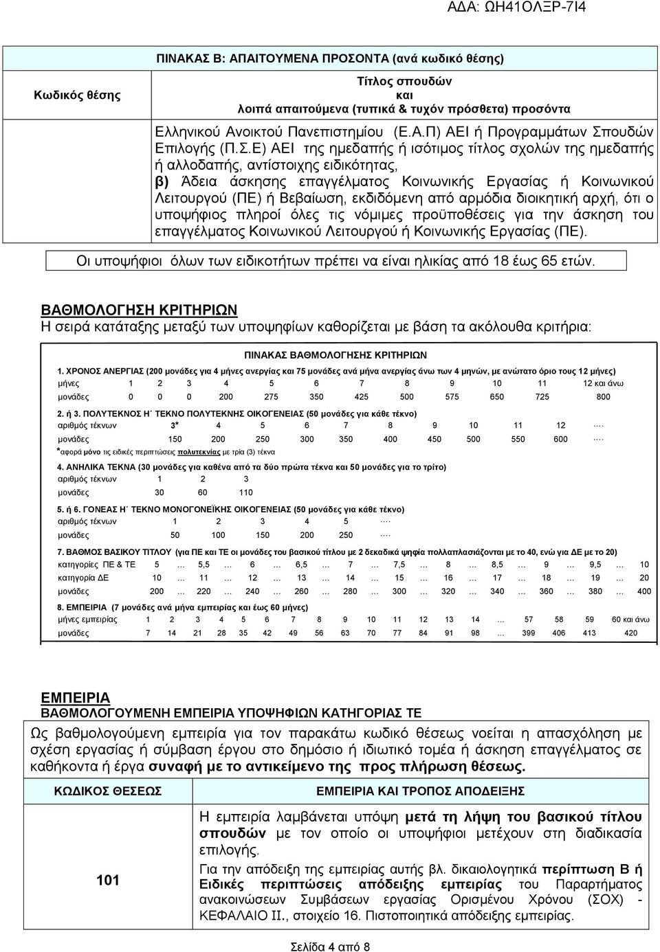 από αρμόδια διοικητική αρχή, ότι ο υποψήφιος πληροί όλες τις νόμιμες προϋποθέσεις για την άσκηση του επαγγέλματος Κοινωνικού Λειτουργού ή Κοινωνικής Εργασίας (ΠΕ).