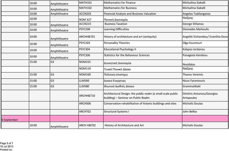 PSYC203 Personality Theories Olga Kountouri PSYC304 Educational Psychology II Kalypso Iordanou PSYC306 Statistics for the Behaviour Sciences Panagiota Kendeou G3 NOM225 Διοικητική Δικονομία Νικολάου