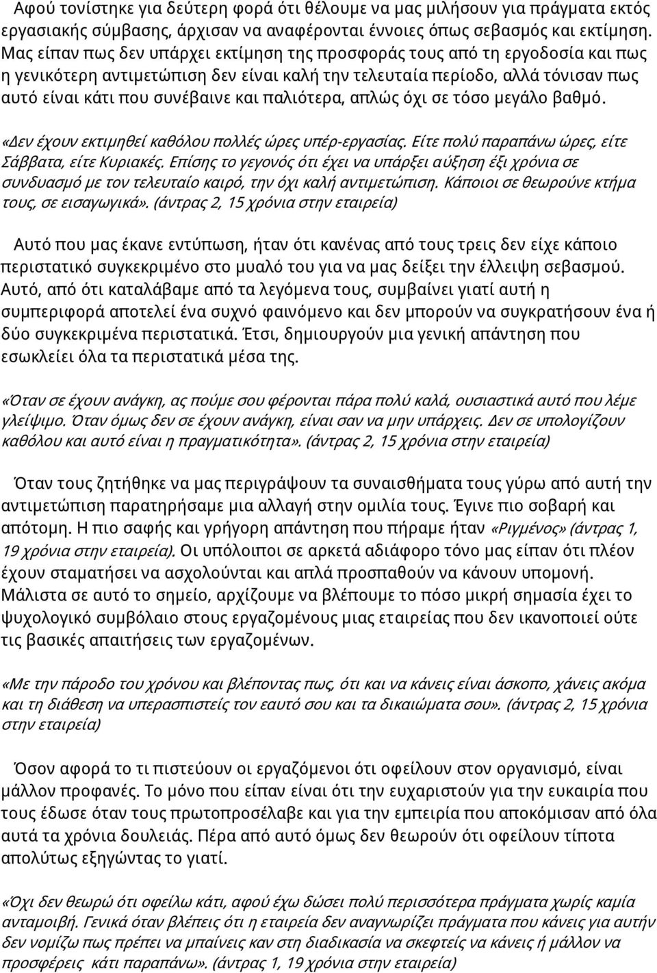 παλιότερα, απλώς όχι σε τόσο μεγάλο βαθμό. «Δεν έχουν εκτιμηθεί καθόλου πολλές ώρες υπέρ-εργασίας. Είτε πολύ παραπάνω ώρες, είτε άββατα, είτε Κυριακές.