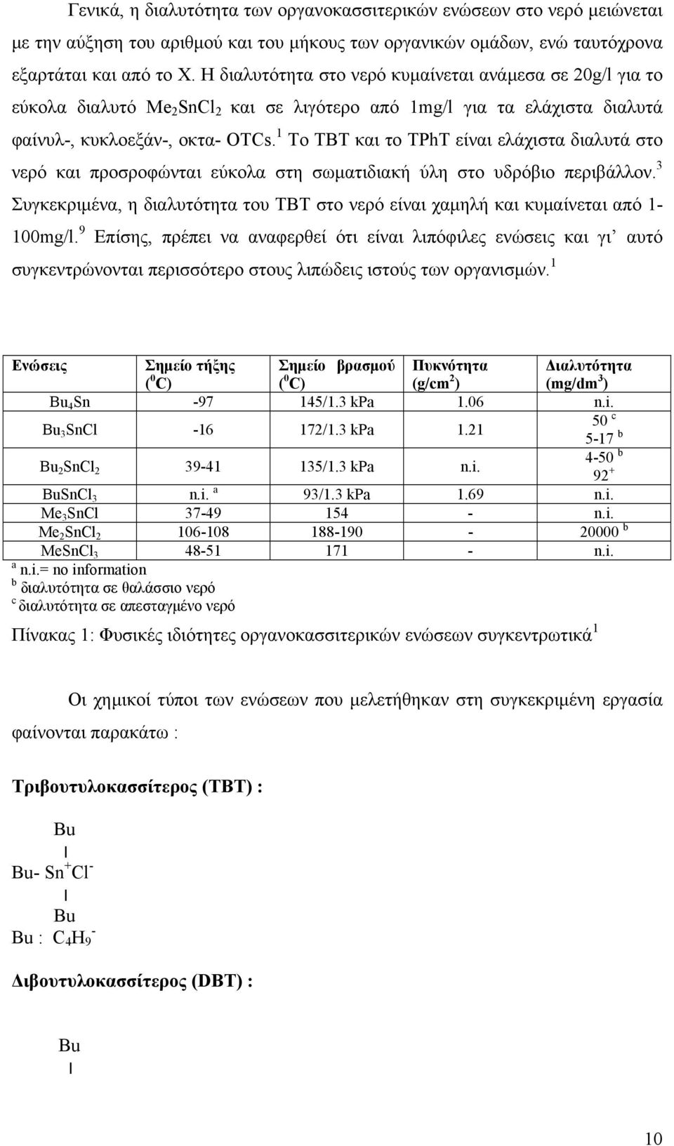 1 Το TBT και το TPhT είναι ελάχιστα διαλυτά στο νερό και προσροφώνται εύκολα στη σωματιδιακή ύλη στο υδρόβιο περιβάλλον.