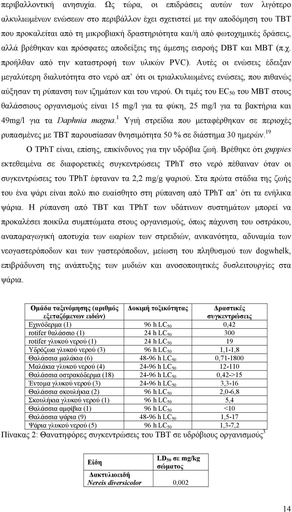 αλλά βρέθηκαν και πρόσφατες αποδείξεις της άμεσης εισροής DBT και MBT (π.χ. προήλθαν από την καταστροφή των υλικών PVC).