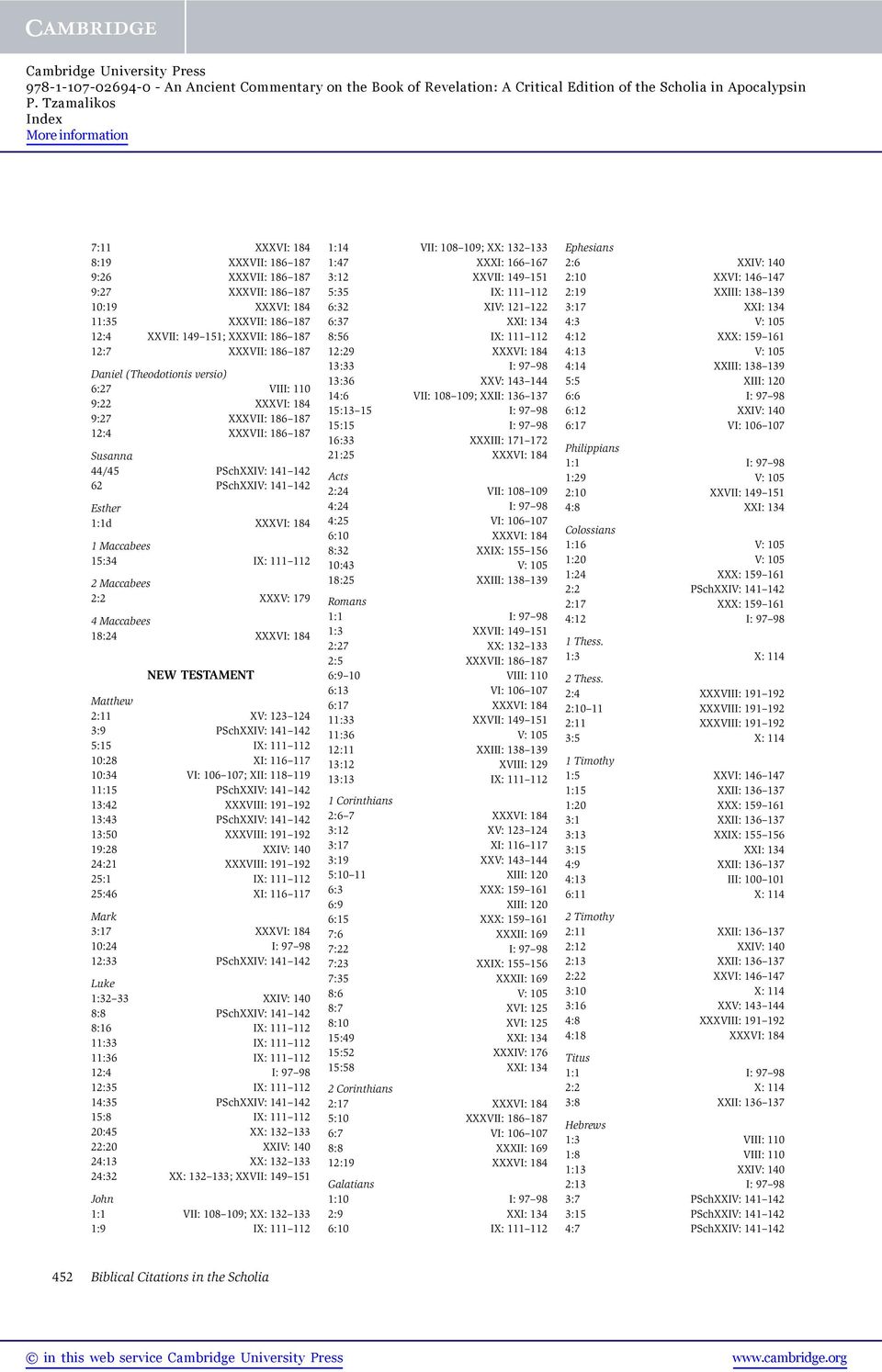 2:2 XXXV: 179 4 Maccabees 18:24 XXXVI: 184 NEW TESTAMENT Matthew 2:11 XV: 123 124 3:9 PSchXXIV: 141 142 5:15 IX: 111 112 10:28 XI: 116 117 10:34 VI: 106 107; XII: 118 119 11:15 PSchXXIV: 141 142