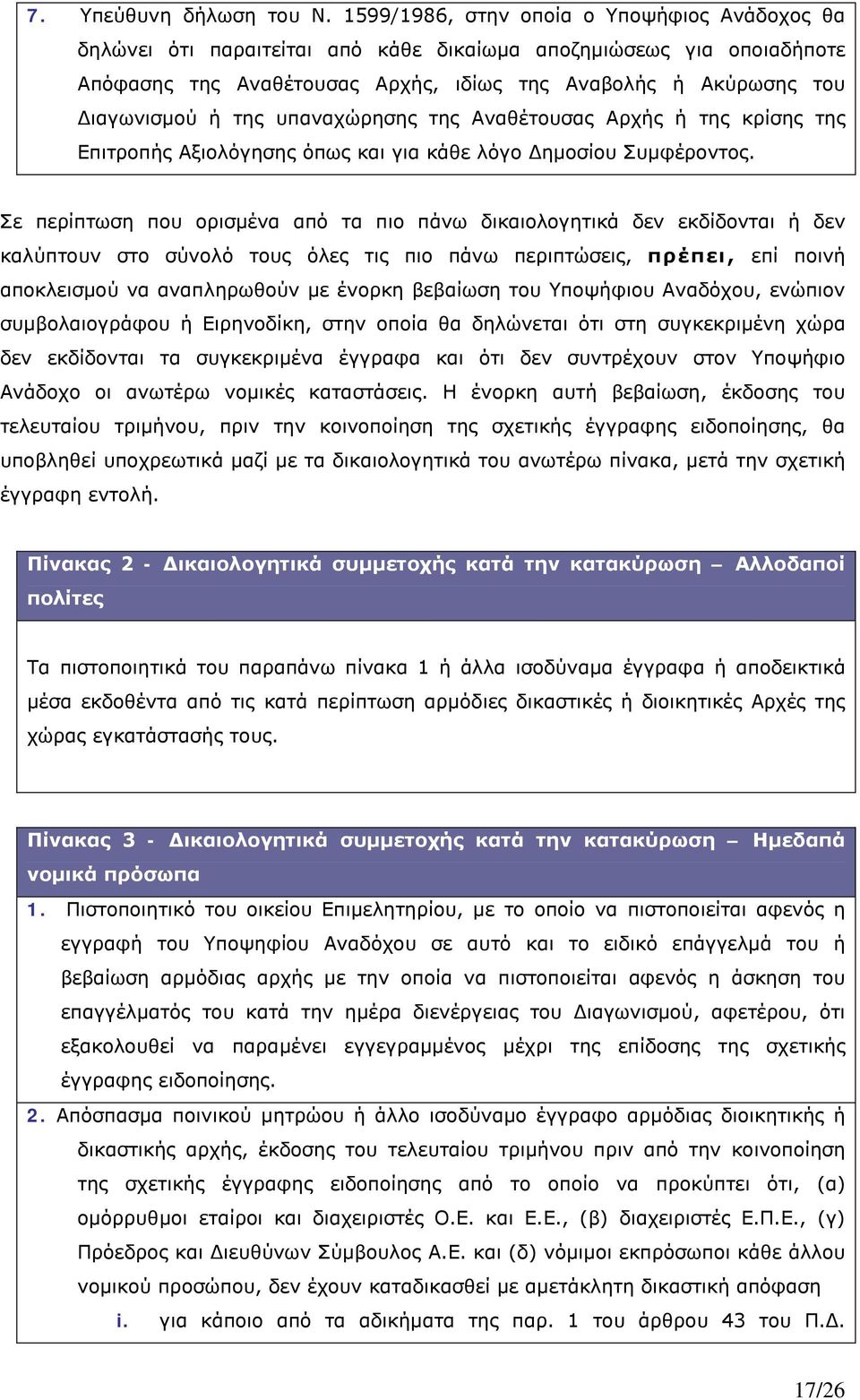 της υπαναχώρησης της Αναθέτουσας Αρχής ή της κρίσης της Επιτροπής Αξιολόγησης όπως και για κάθε λόγο Δημοσίου Συμφέροντος.