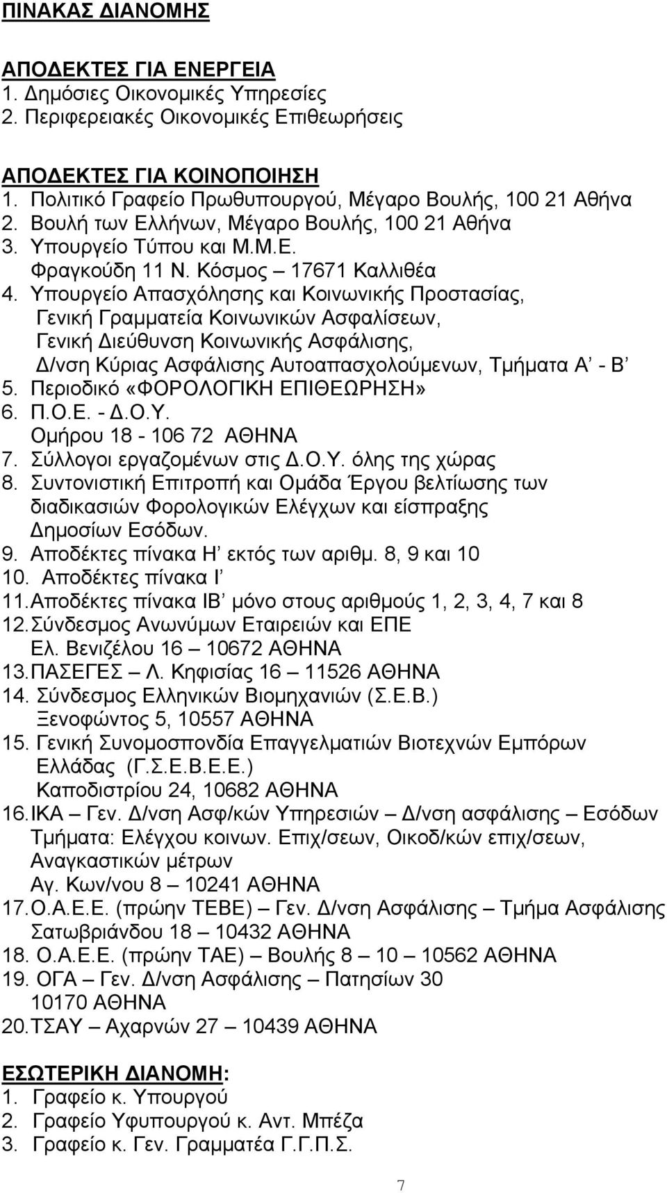 Υπουργείο Απασχόλησης και Κοινωνικής Προστασίας, Γενική Γραμματεία Κοινωνικών Ασφαλίσεων, Γενική Διεύθυνση Κοινωνικής Ασφάλισης, Δ/νση Κύριας Ασφάλισης Αυτοαπασχολούμενων, Τμήματα Α - Β 5.