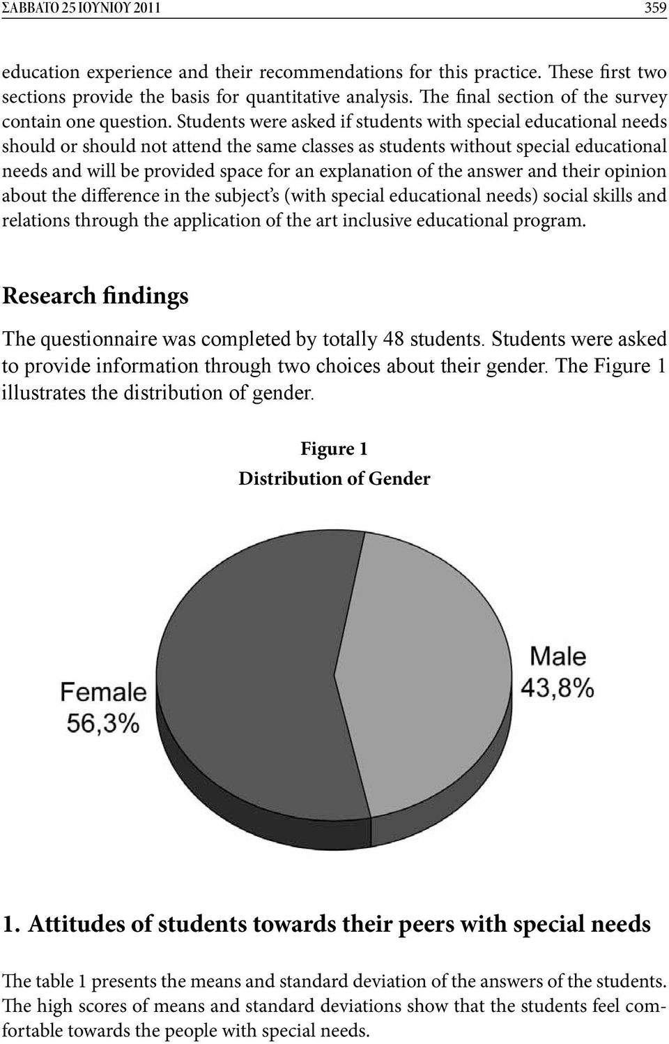 Students were asked if students with special educational needs should or should not attend the same classes as students without special educational needs and will be provided space for an explanation