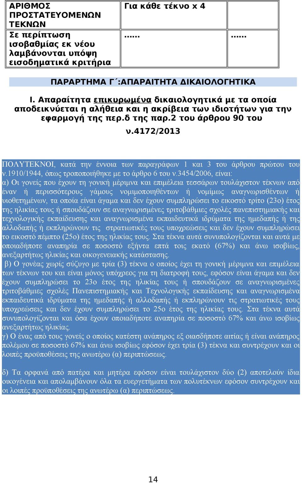 4172/2013 ΠΟΛΥΤΕΚΝΟΙ, κατά την έννοια των παραγράφων 1 και 3 του άρθρου πρώτου του ν.1910/1944, όπως τροποποιήθηκε με το άρθρο 6 του ν.