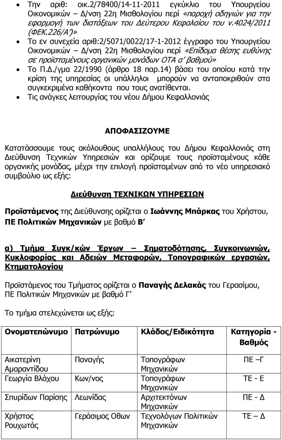 ./γµα 22/1990 (άρθρο 18 παρ.14) βάσει του οποίου κατά την κρίση της υπηρεσίας οι υπάλληλοι µπορούν να ανταποκριθούν στα συγκεκριµένα καθήκοντα που τους ανατίθενται.