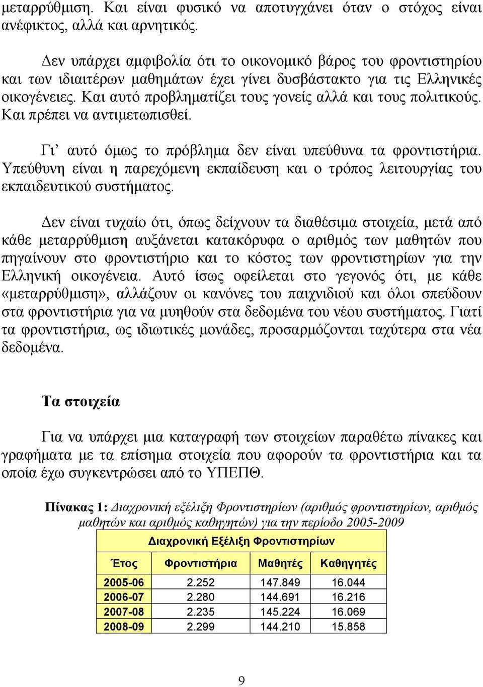 Και αυτό προβληματίζει τους γονείς αλλά και τους πολιτικούς. Και πρέπει να αντιμετωπισθεί. Γι αυτό όμως το πρόβλημα δεν είναι υπεύθυνα τα φροντιστήρια.