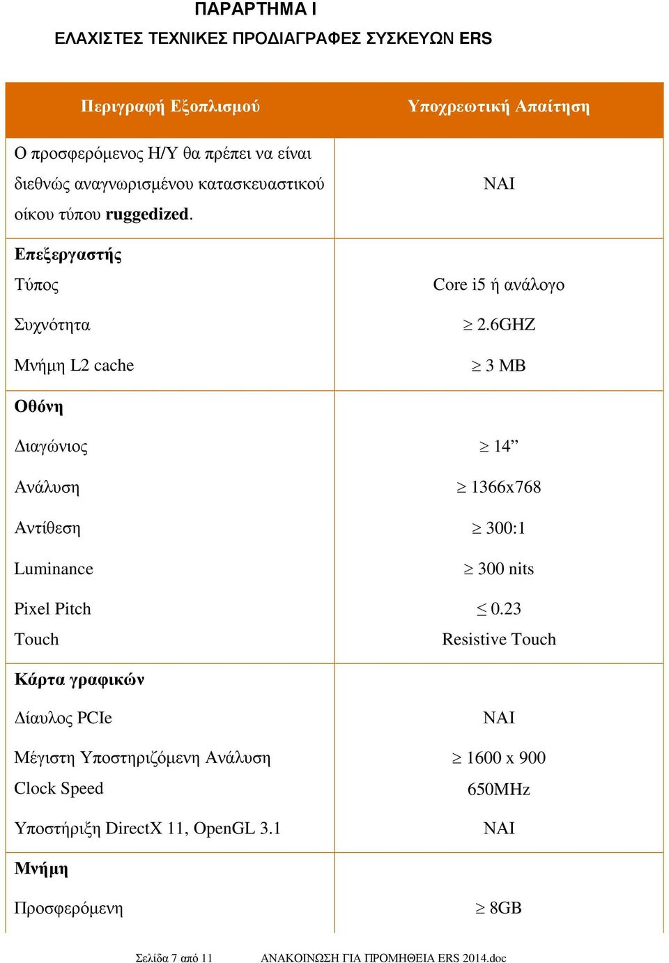 Επεξεργαστής Τύπος Συχνότητα Μνήµη L2 cache Υποχρεωτική Απαίτηση Core i5 ή ανάλογο 2.