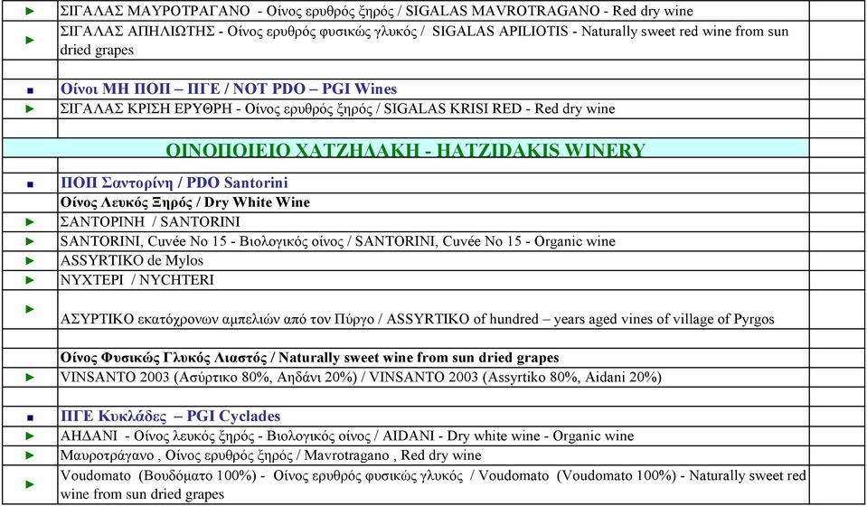 Organic wine ASSYRTIKO de Mylos ΝΤΥΣΔΡΗ / NYCHTERI ΑΤΡΣΗΚΟ εθαηόρξνλωλ ακπειηώλ από ηνλ Πύξγν / ASSYRTIKO of hundred years aged vines of village of Pyrgos VINSANTO 2003 (Αζύξηηθν 80%, Αεδάλη 20%) /