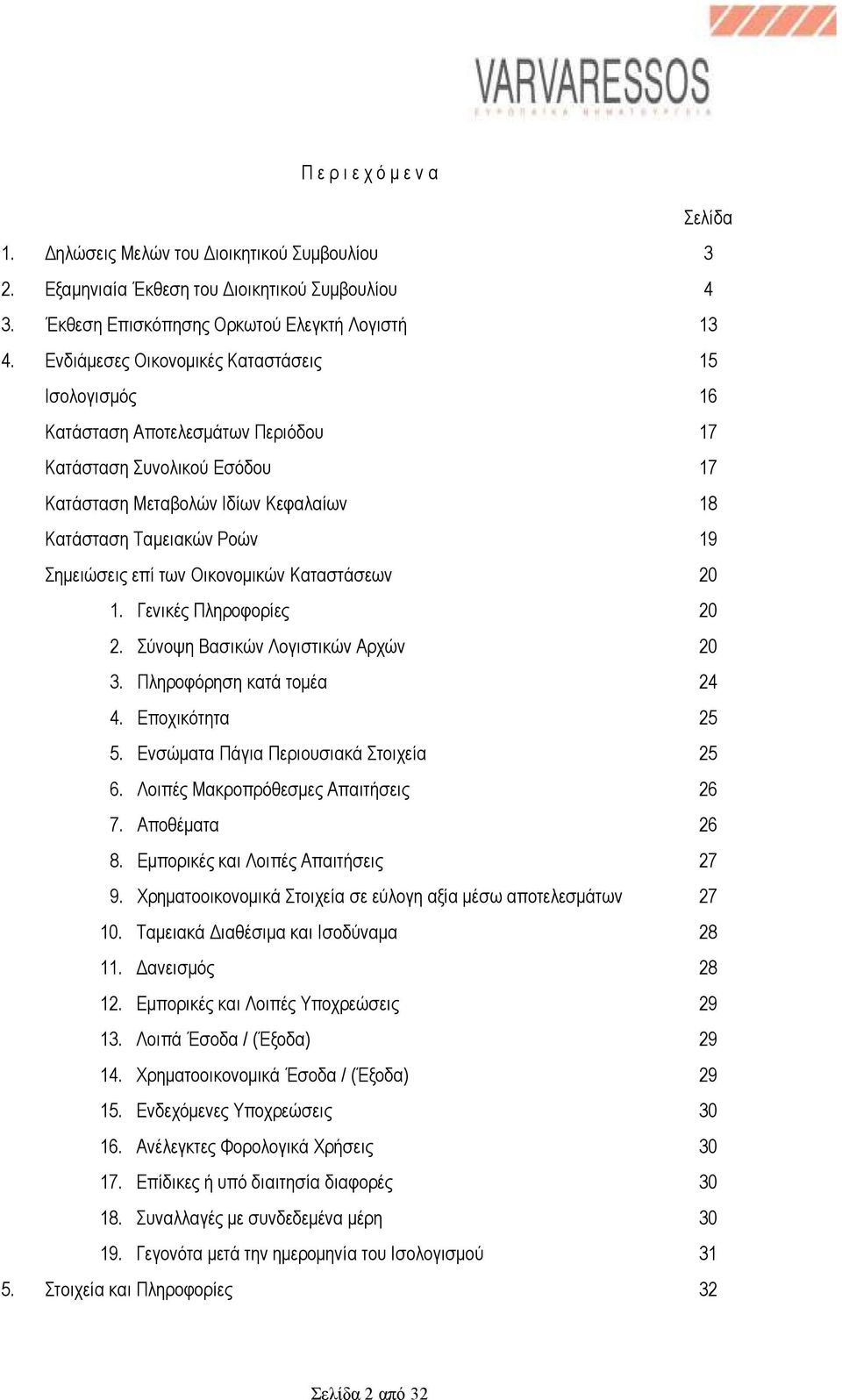 επί των Οικονοµικών Καταστάσεων 20 1. Γενικές Πληροφορίες 20 2. Σύνοψη Βασικών Λογιστικών Αρχών 20 3. Πληροφόρηση κατά τοµέα 24 4. Εποχικότητα 25 5. Ενσώµατα Πάγια Περιουσιακά Στοιχεία 25 6.