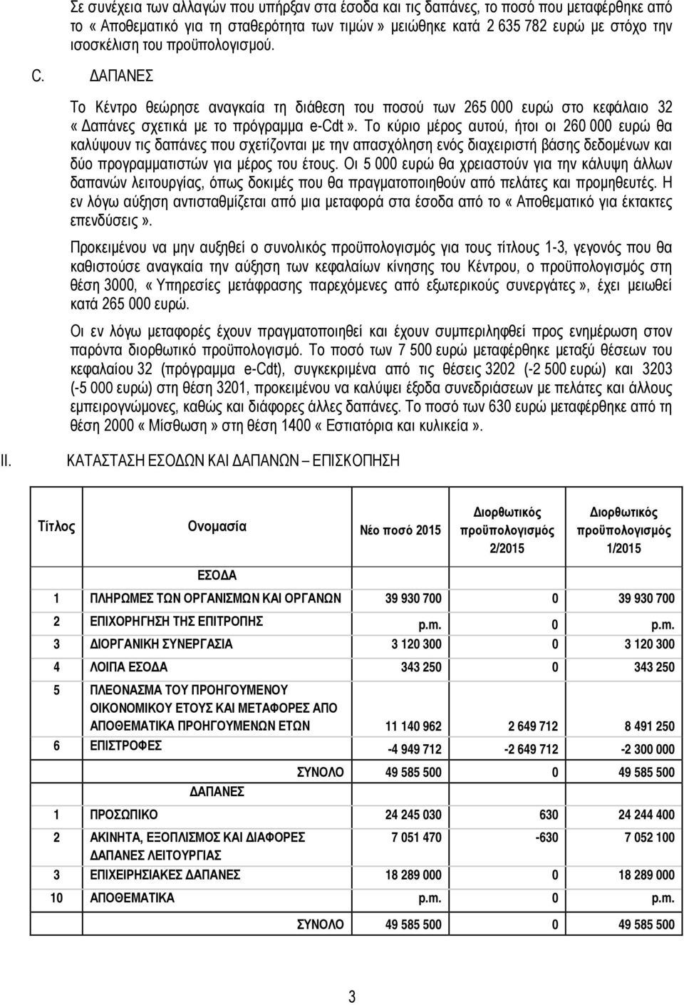 Το κύριο μέρος αυτού, ήτοι οι 260 000 ευρώ θα καλύψουν τις δαπάνες που σχετίζονται με την απασχόληση ενός διαχειριστή βάσης δεδομένων και δύο προγραμματιστών για μέρος του έτους.