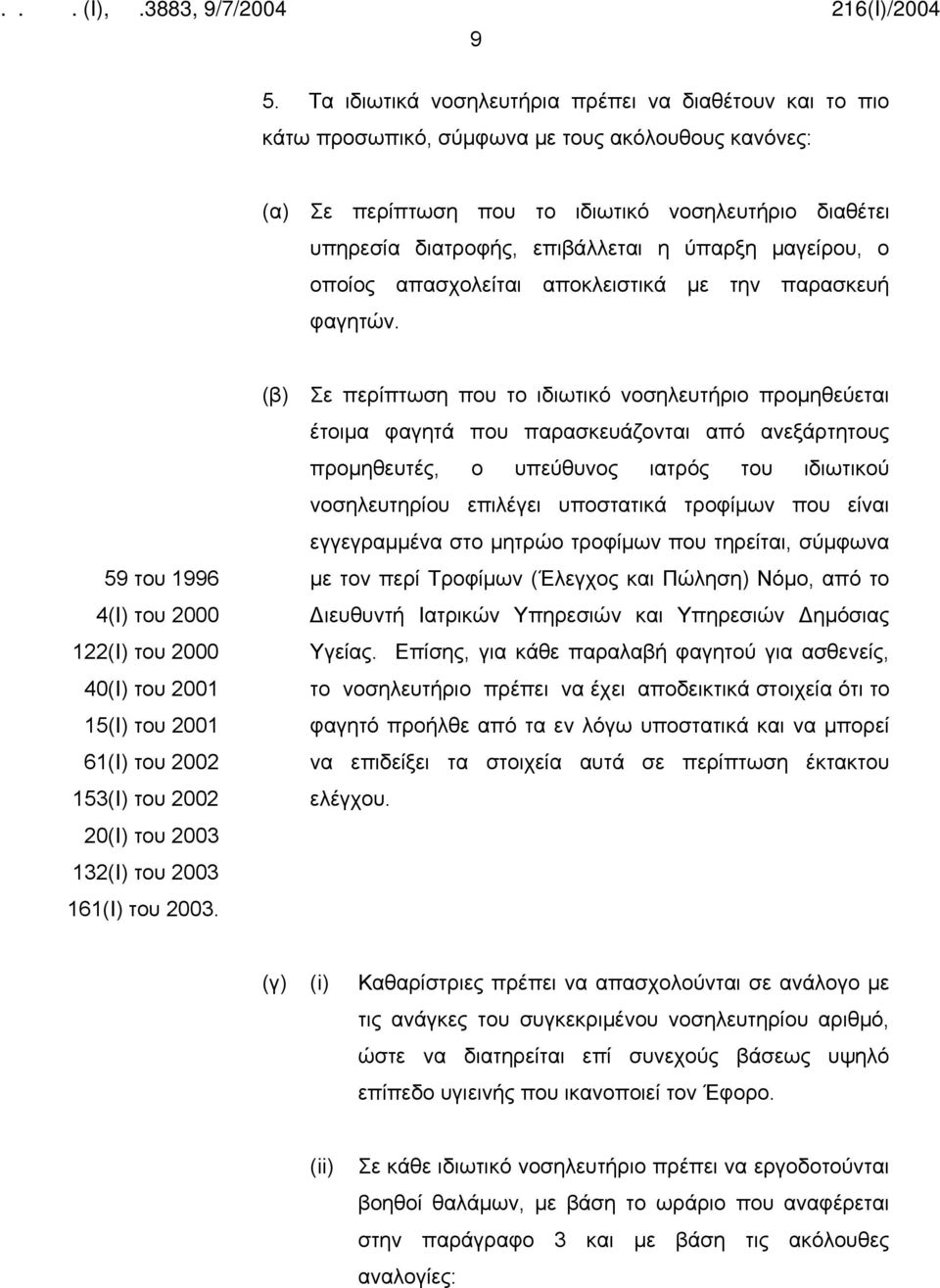 59 του 1996 4(Ι) του 2000 122(Ι) του 2000 40(Ι) του 2001 15(Ι) του 2001 61(Ι) του 2002 153(Ι) του 2002 20(Ι) του 2003 132(Ι) του 2003 161(Ι) του 2003.