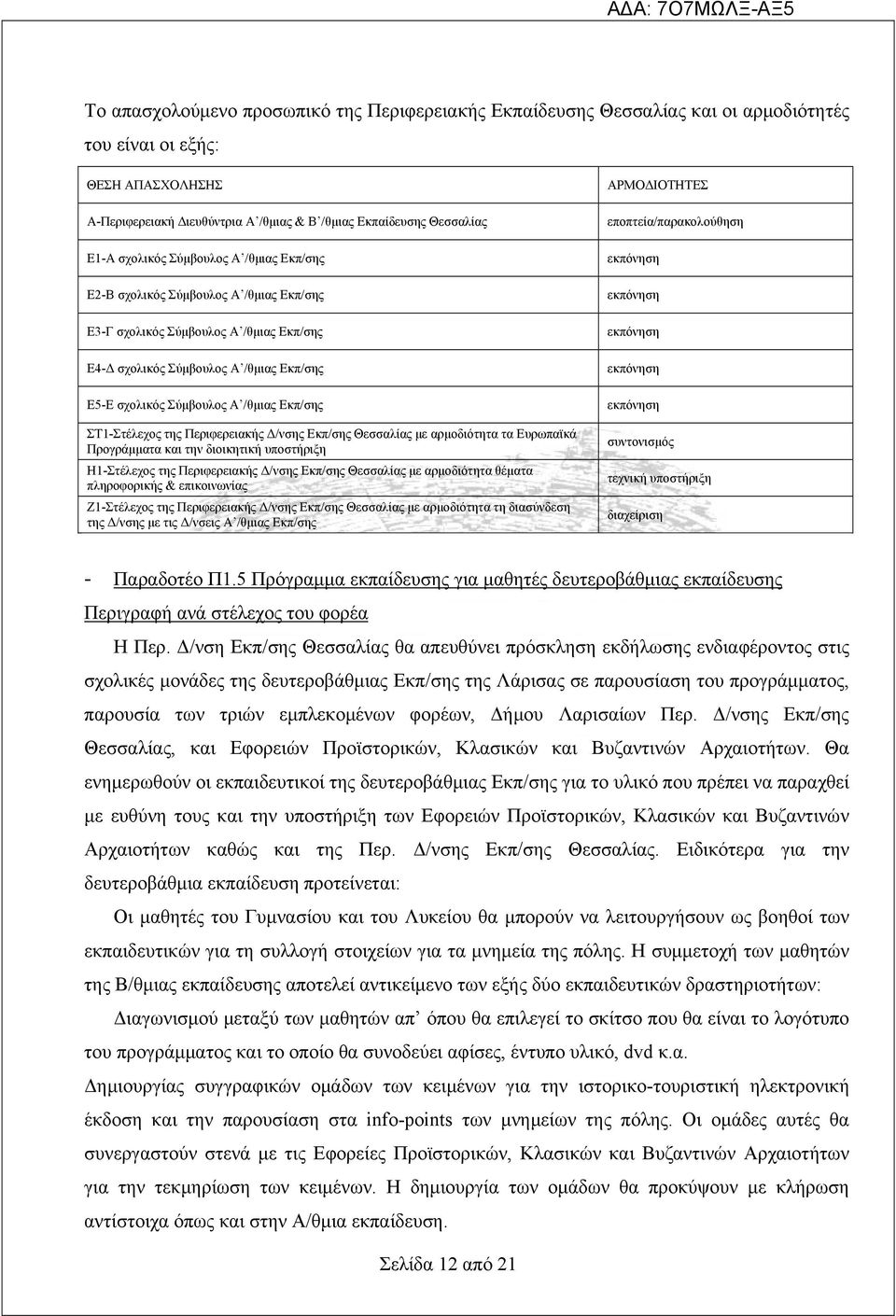 ΣΤ1-Στέλεχος της Περιφερειακής Δ/νσης Εκπ/σης Θεσσαλίας με αρμοδιότητα τα Ευρωπαϊκά Προγράμματα και την διοικητική υποστήριξη Η1-Στέλεχος της Περιφερειακής Δ/νσης Εκπ/σης Θεσσαλίας με αρμοδιότητα