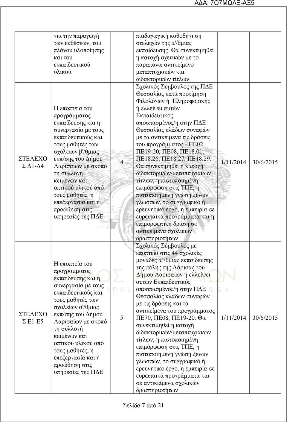 τους μαθητές, η επεξεργασία και η προώθηση στις υπηρεσίες της ΠΔΕ Η εποπτεία του προγράμματος εκπαίδευσης και η συνεργασία με τους εκπαιδευτικούς και τους μαθητές των σχολείων α'/θμιας εκπ/σης του