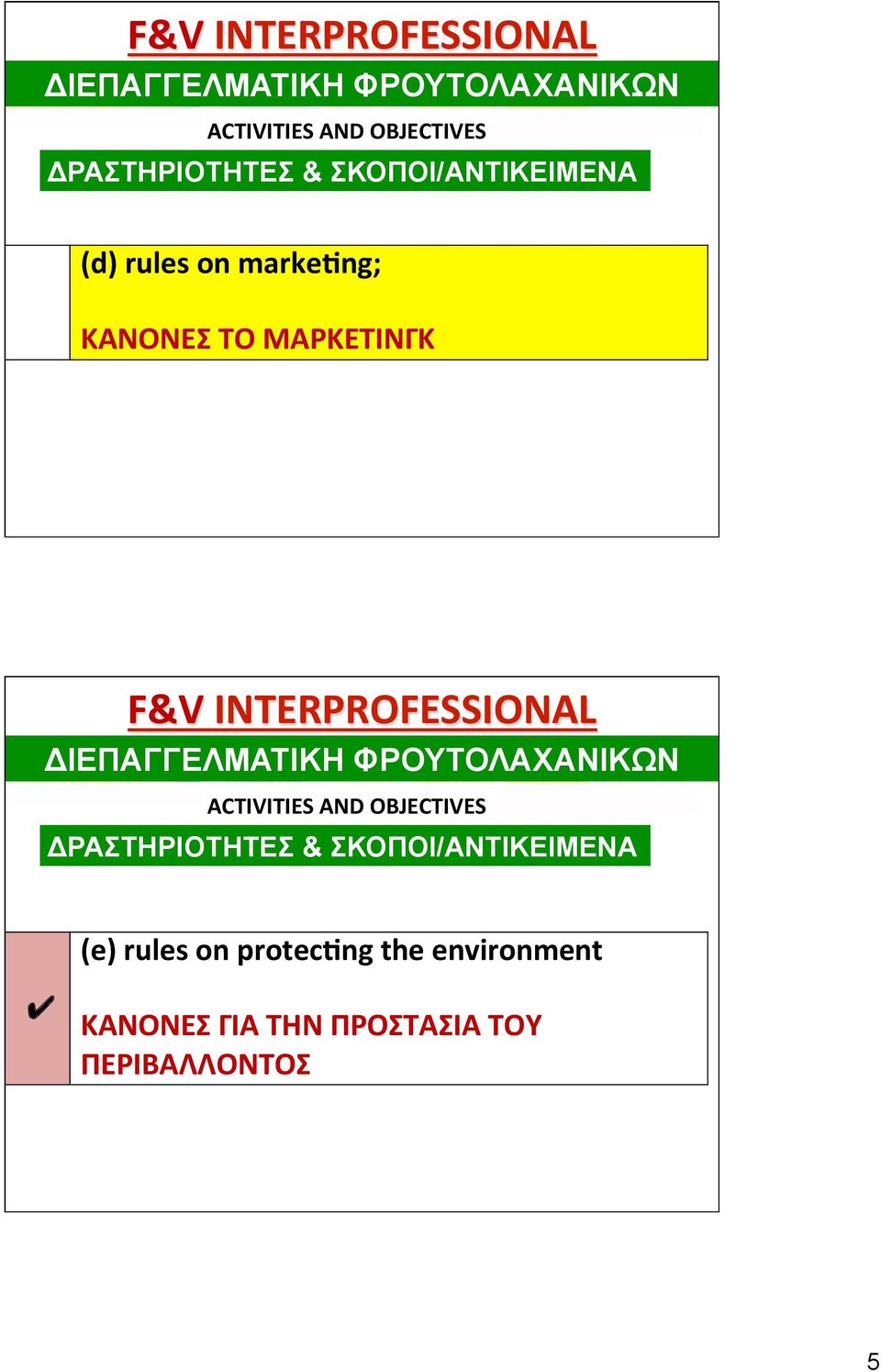 ΔΡΑΣΤΗΡΙΟΤΗΤΕΣ & ΣΚΟΠΟΙ/ΑΝΤΙΚΕΙΜΕΝΑ (e) rules on proteclng the environment ΚΑΝΟΝΕΣ ΓΙΑ ΤΗΝ