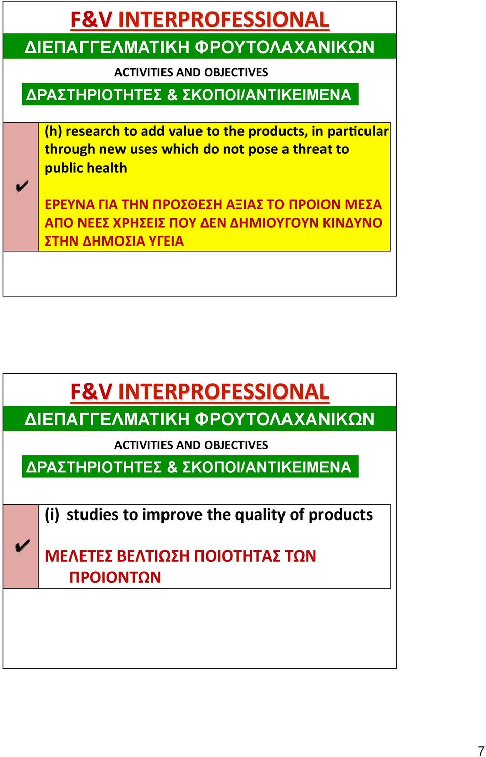 ΜΕΣΑ ΑΠΟ ΝΕΕΣ ΧΡΗΣΕΙΣ ΠΟΥ ΔΕΝ ΔΗΜΙΟΥΓΟΥΝ ΚΙΝΔΥΝΟ ΣΤΗΝ ΔΗΜΟΣΙΑ ΥΓΕΙΑ F&V INTERPROFESSIONAL ΔΙΕΠΑΓΓΕΛΜΑΤΙΚΗ ΦΡΟΥΤΟΛΑΧΑΝΙΚΩΝ ACTIVITIES AND