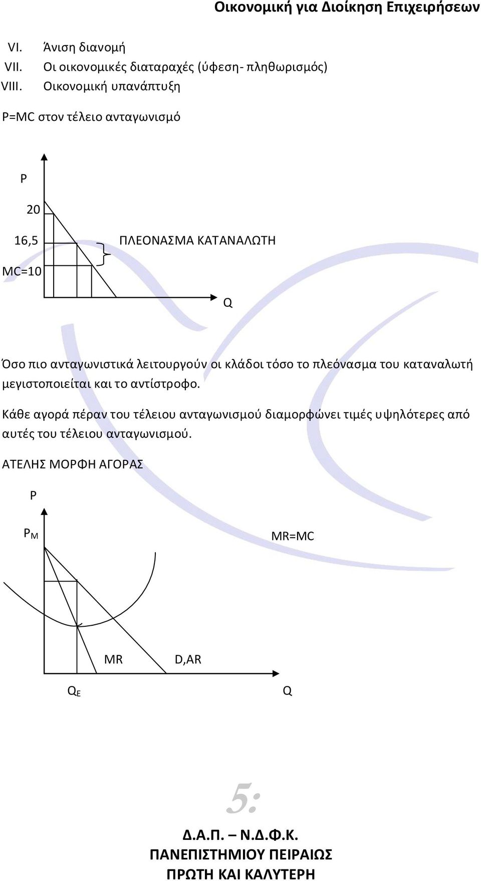 ανταγωνιςμό P 20 16,5 ΡΛΕΟΝΑΣΜΑ ΚΑΤΑΝΑΛΩΤΘ MC=10 Q Πςο πιο ανταγωνιςτικά λειτουργοφν οι κλάδοι τόςο το