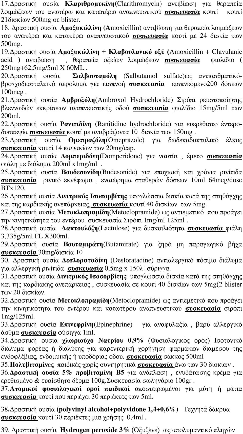 Δραστική ουσία Αμοξυκιλλίνη + Κλαβουλανικό οξύ (Αmoxicillin + Clavulanic acid ) αντιβίωση, θεραπεία οξείων λοιμώξεων συσκευασία φιαλίδιο ( 250mg+62,5mg/5ml X 60ML. 20.