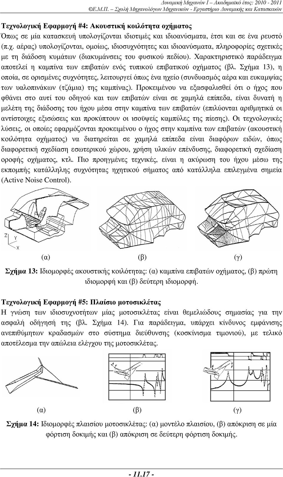 Σχήµα 13), η οποία, σε ορισµένες συχνότητες, λειτουργεί όπως ένα ηχείο (συνδυασµός αέρα και ευκαµψίας των υαλοπινάκων (τζάµια) της καµπίνας).