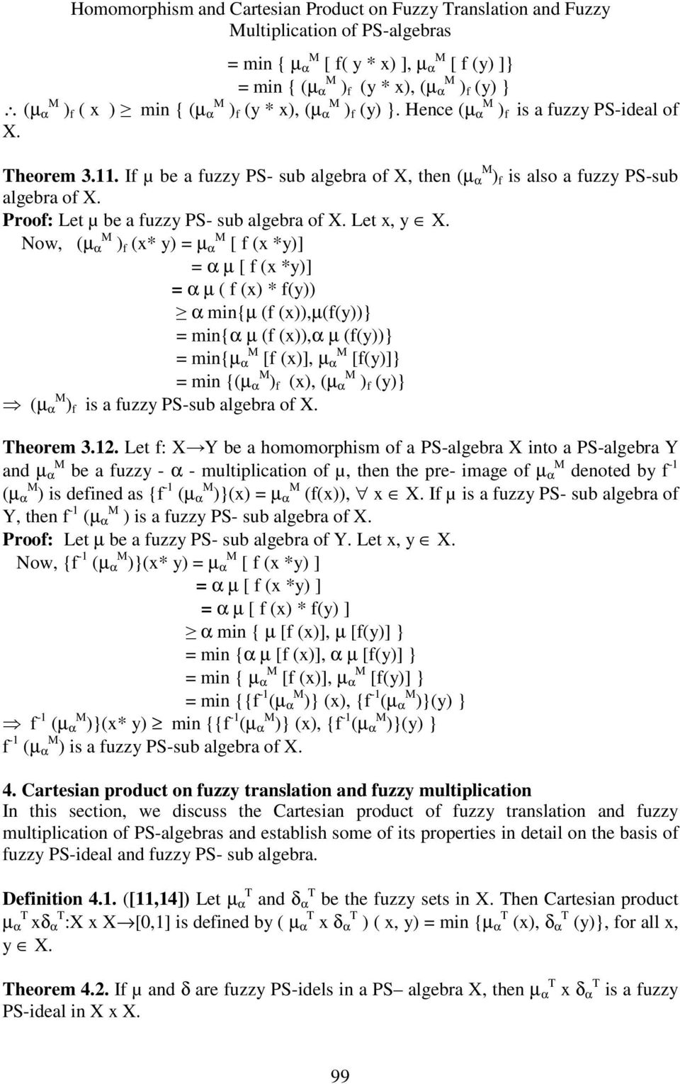 Proof: Let µ be a fuzzy PS- sub algebra of X. Let x, y X.