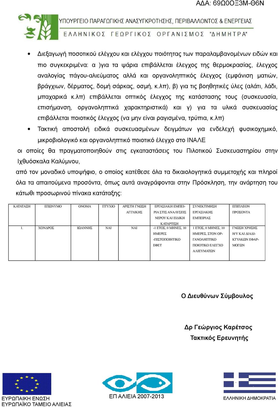 λπ) επιβάλλεται οπτικός έλεγχος της κατάστασης τους (συσκευασία, επισήμανση, οργανοληπτικά χαρακτηριστικά) και γ) για τα υλικά συσκευασίας επιβάλλεται ποιοτικός έλεγχος (να μην είναι ραγισμένα,