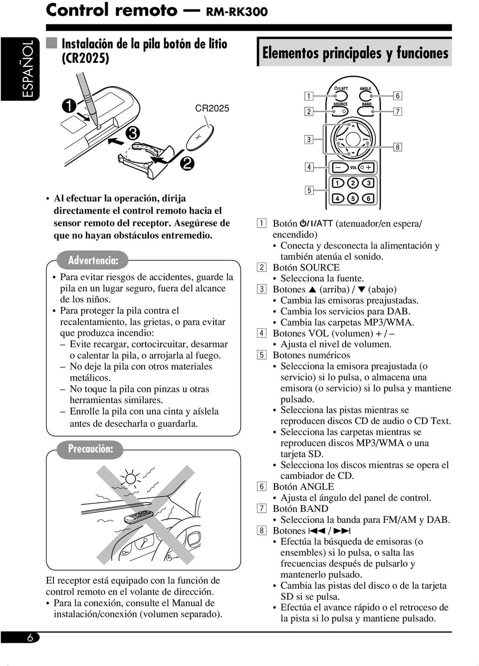 Para proteger la pila contra el recalentamiento, las grietas, o para evitar que produzca incendio: Evite recargar, cortocircuitar, desarmar o calentar la pila, o arrojarla al fuego.