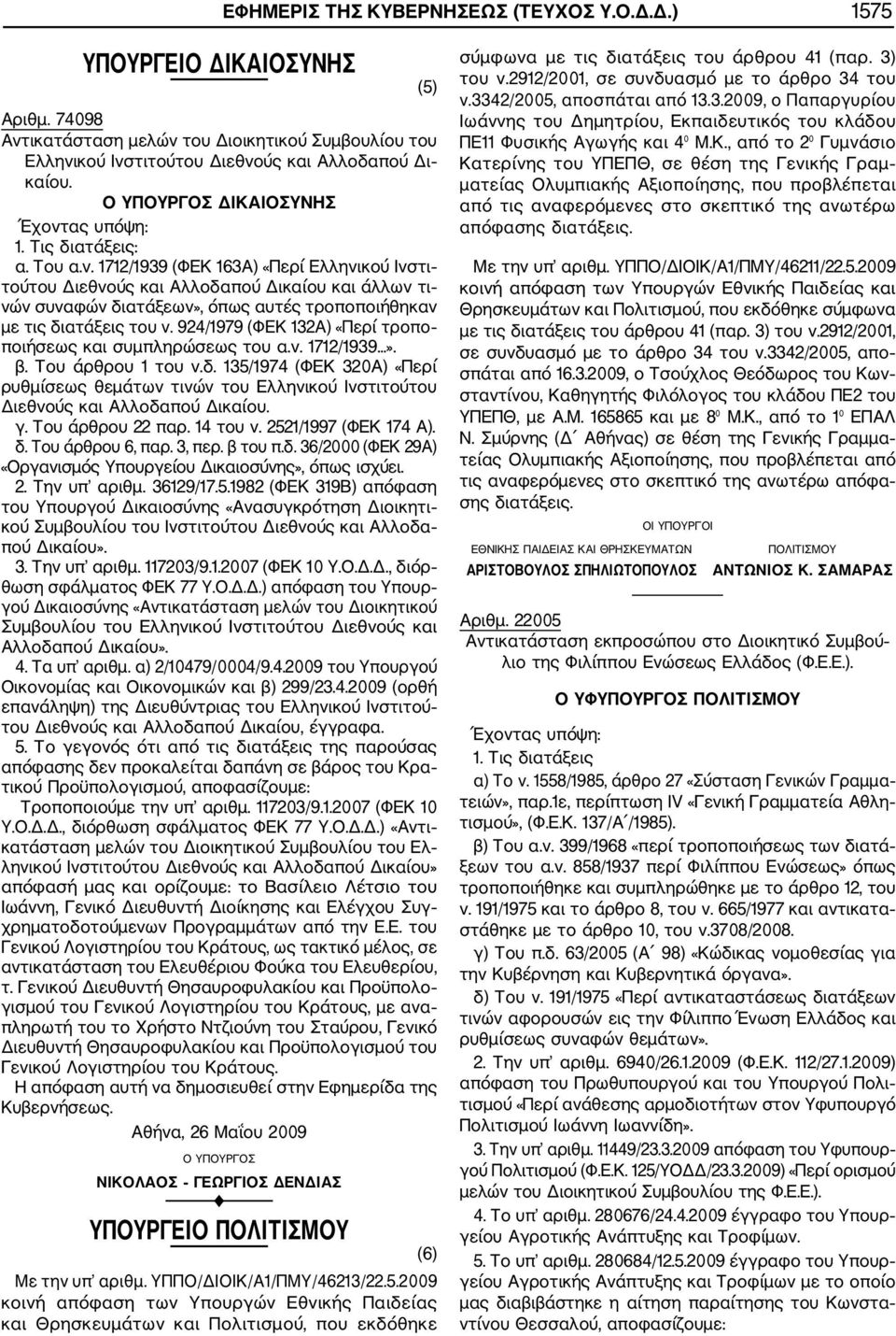 1712/1939 (ΦΕΚ 163Α) «Περί Ελληνικού Ινστι τούτου Διεθνούς και Αλλοδαπού Δικαίου και άλλων τι νών συναφών διατάξεων», όπως αυτές τροποποιήθηκαν με τις διατάξεις του ν.